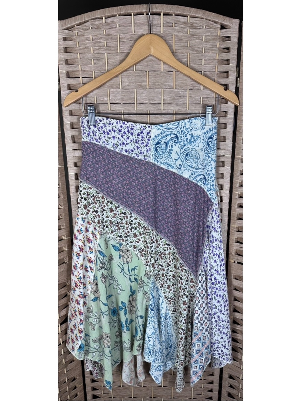 Fashion Fuse Floral Patchwork Asymmetrical Handkerchief Maxi Skirt - Size Small